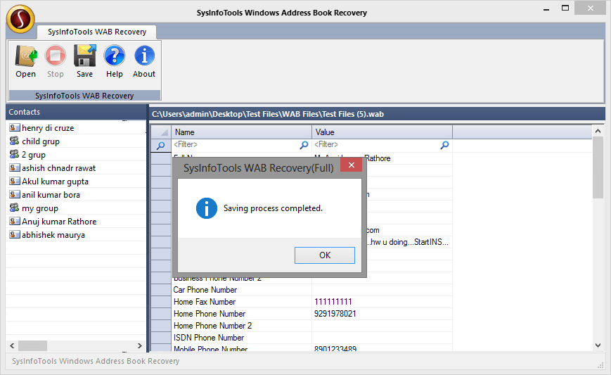 SysInfoTools WAB File Recovery screenshot