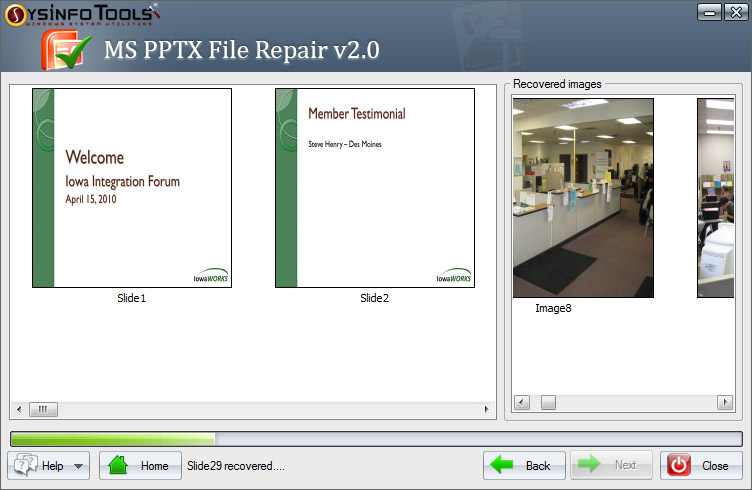 MS PPTX file recovery tool does repair damaged/corrupt pptx files and save them.