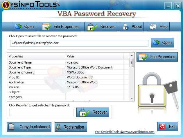 Click to view SysInfoTools VBA Password Recovery 20.0 screenshot