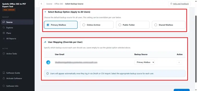 Select Backup options