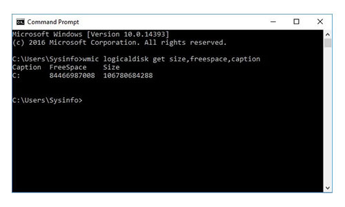 disk space using command prompt
