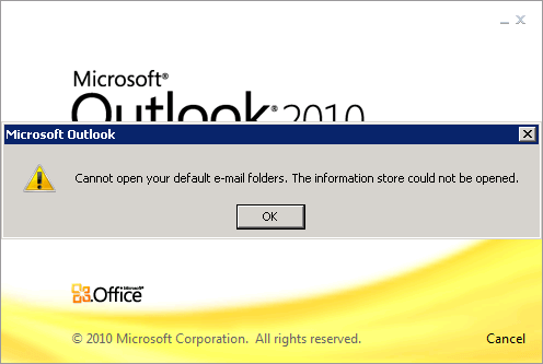 nie można otworzyć wiadomości e-mail w programie Microsoft Outlook 2010